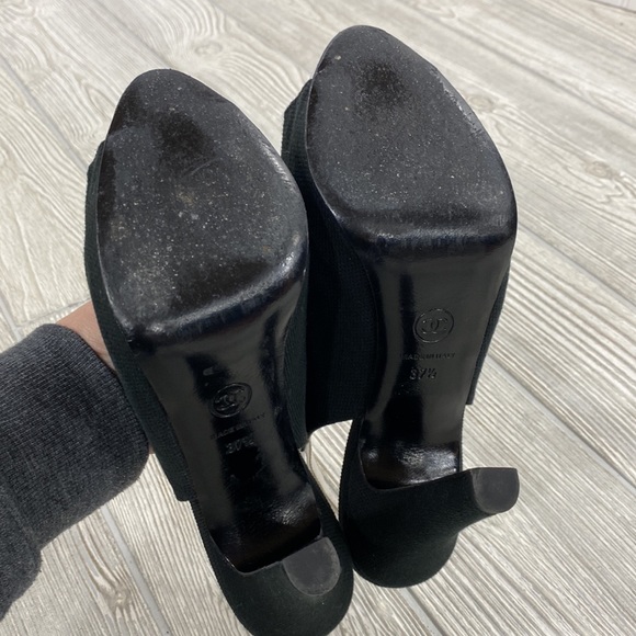 Chanel Black Canvas Peep Toe Slingback Heels - sz 37.5 - Picture 9 of 13